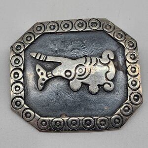 Talleres Los Ballesteros Sterling Silver Aztec Pin Brooch Octagon Shape Stamped